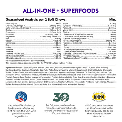 Guaranteed-Analysis of Evolutions by NaturVet All-in-One Plus Superfoods Soft Chews for Dogs 90 Count 7.9-oz