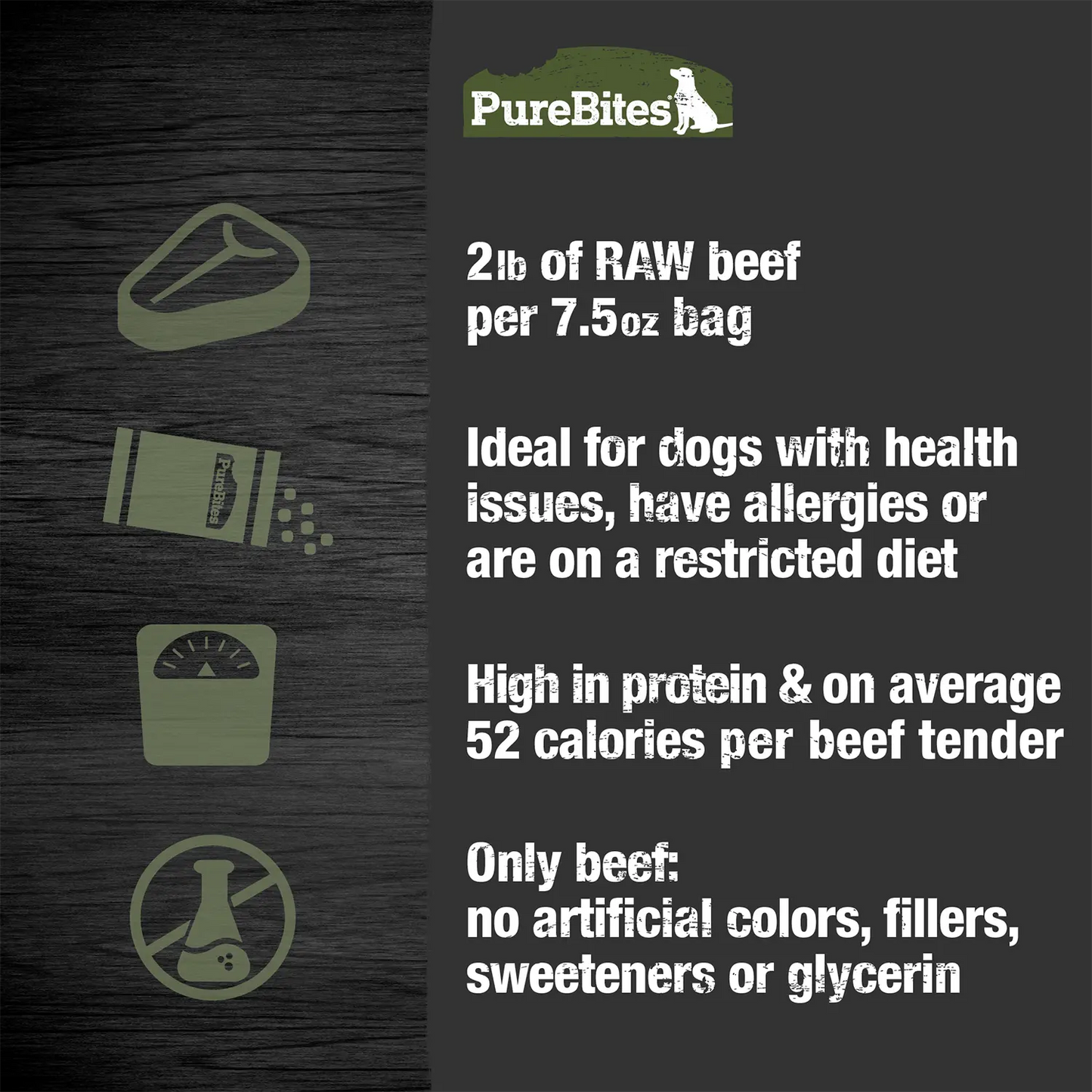 Product info of PureBites Beef Tenders Air-Dried Pure Jerky Dog Treats 7.5-oz