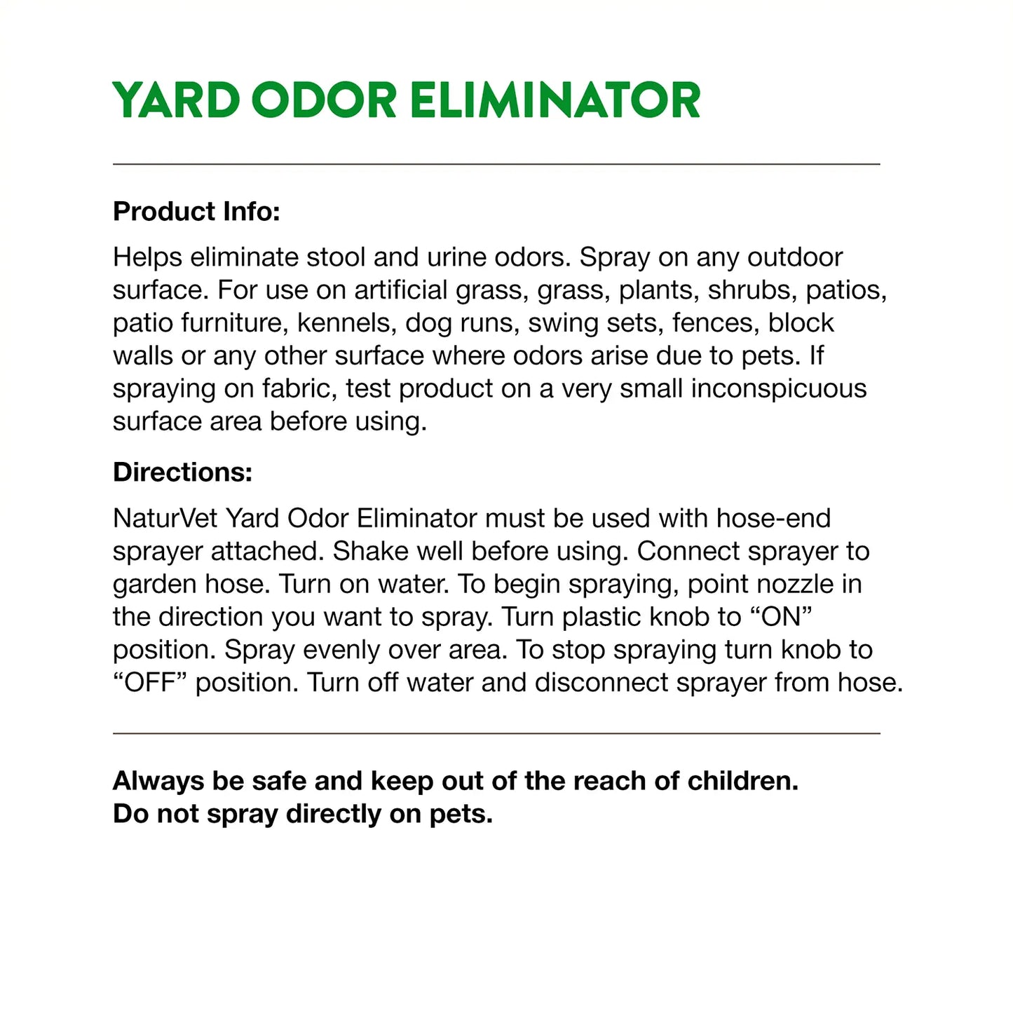 Product info & Usages Directions of NaturVet Yard Odor Eliminator Ready To Use 32-oz