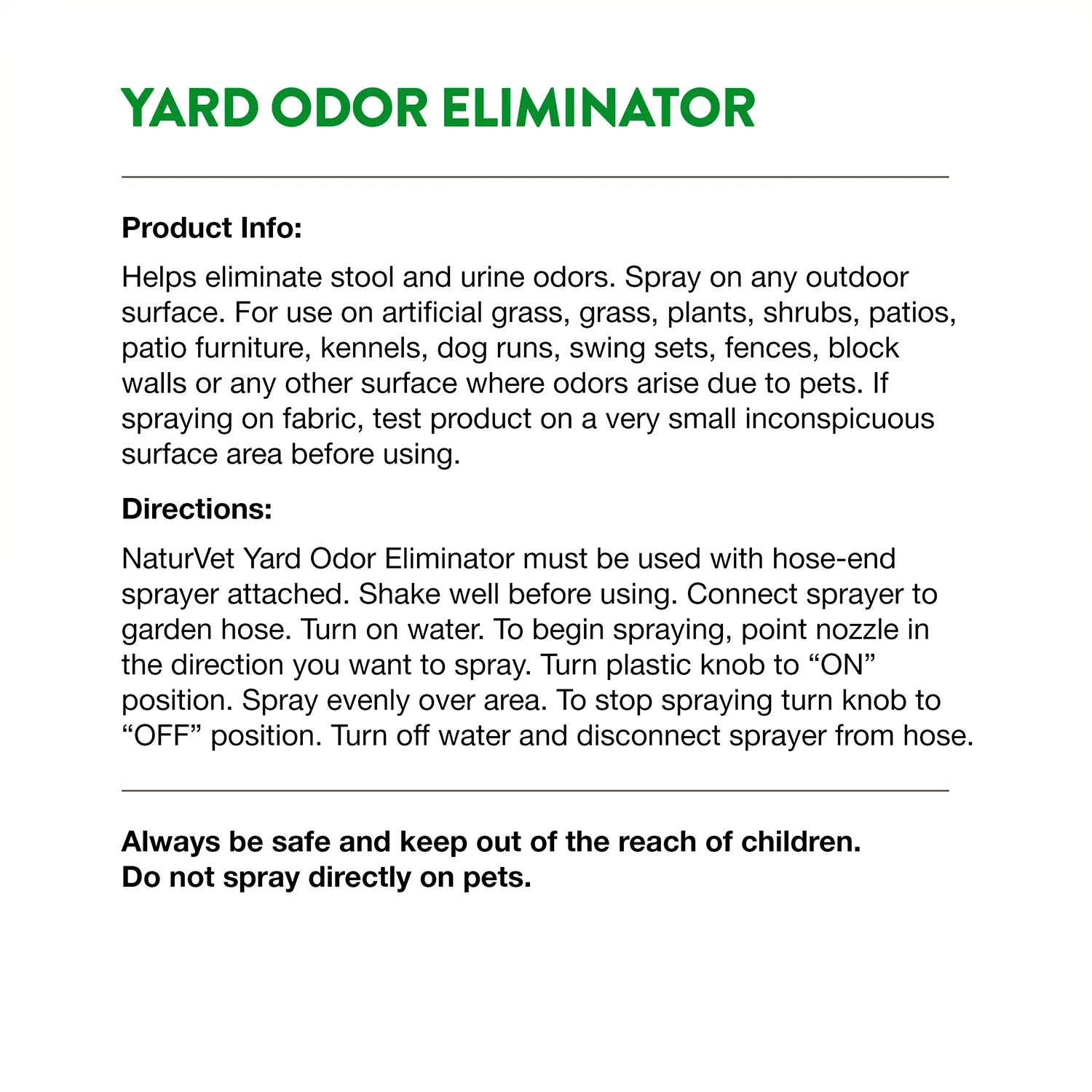 Product info & Usages Directions of NaturVet Yard Odor Eliminator Ready To Use 32-oz