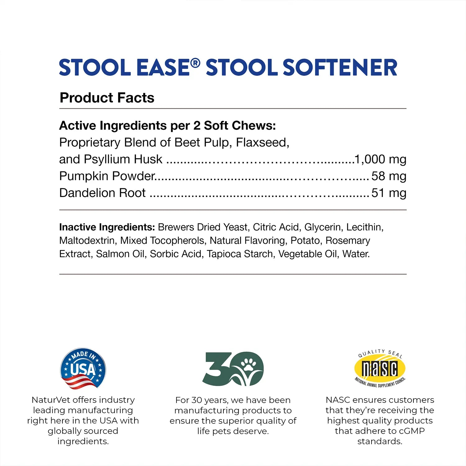 Product facts & Inactive Ingredients info of NaturVet Stool Ease Soft Chews for Dogs 40 Count 4.2-oz