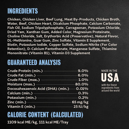 Ingredients info ,Guaranteed-Analysis & Calorie Content info of Cesar Classic Loaf in Sauce Puppy Wet Dog Food Chicken & Beef 3.5-oz