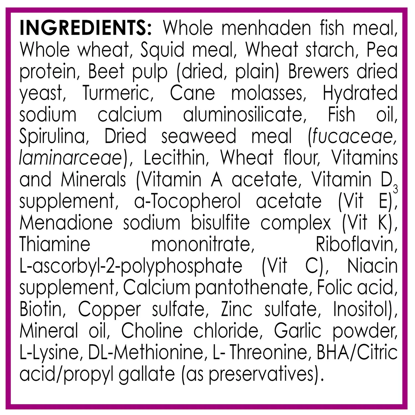 Ingredients of API Tropical Greens Flakes Algae & Plant Eating Fish Food 2.1-oz