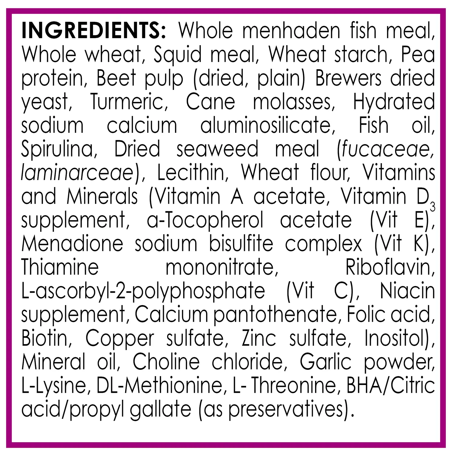 Ingredients of API Tropical Greens Flakes Algae & Plant Eating Fish Food 2.1-oz