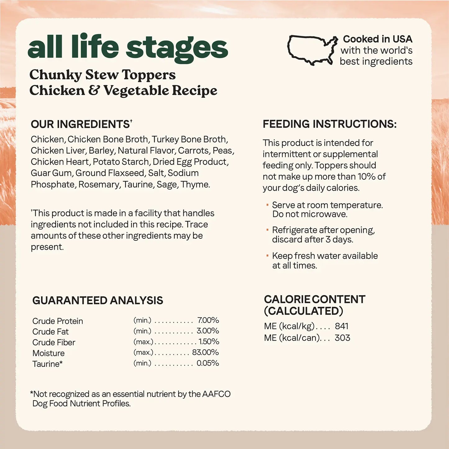 Ingredients info of CANIDAE All Life Stages Chunky Stew Wet Dog Food Topper Chicken & Vegetable 12.7-oz