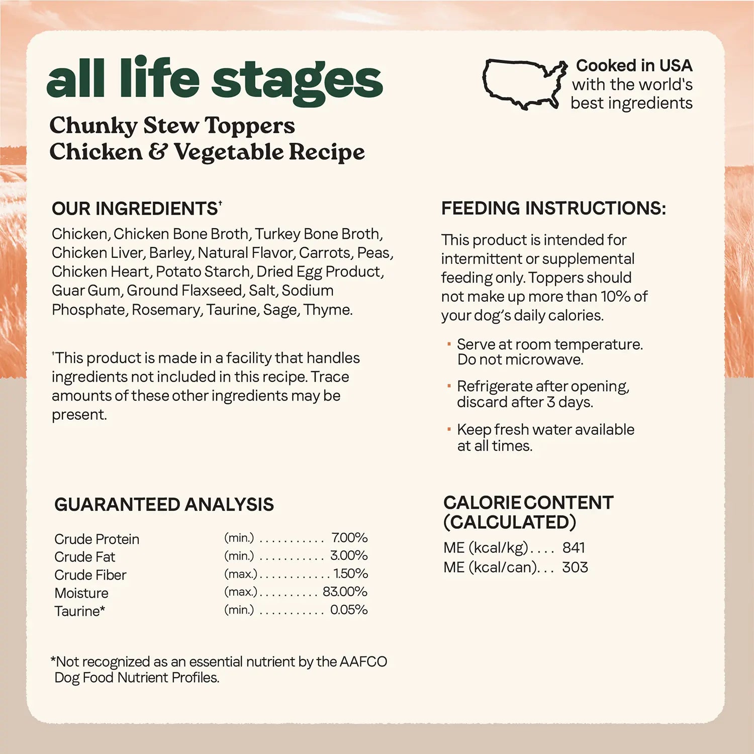 Ingredients info of CANIDAE All Life Stages Chunky Stew Wet Dog Food Topper Chicken & Vegetable 12.7-oz