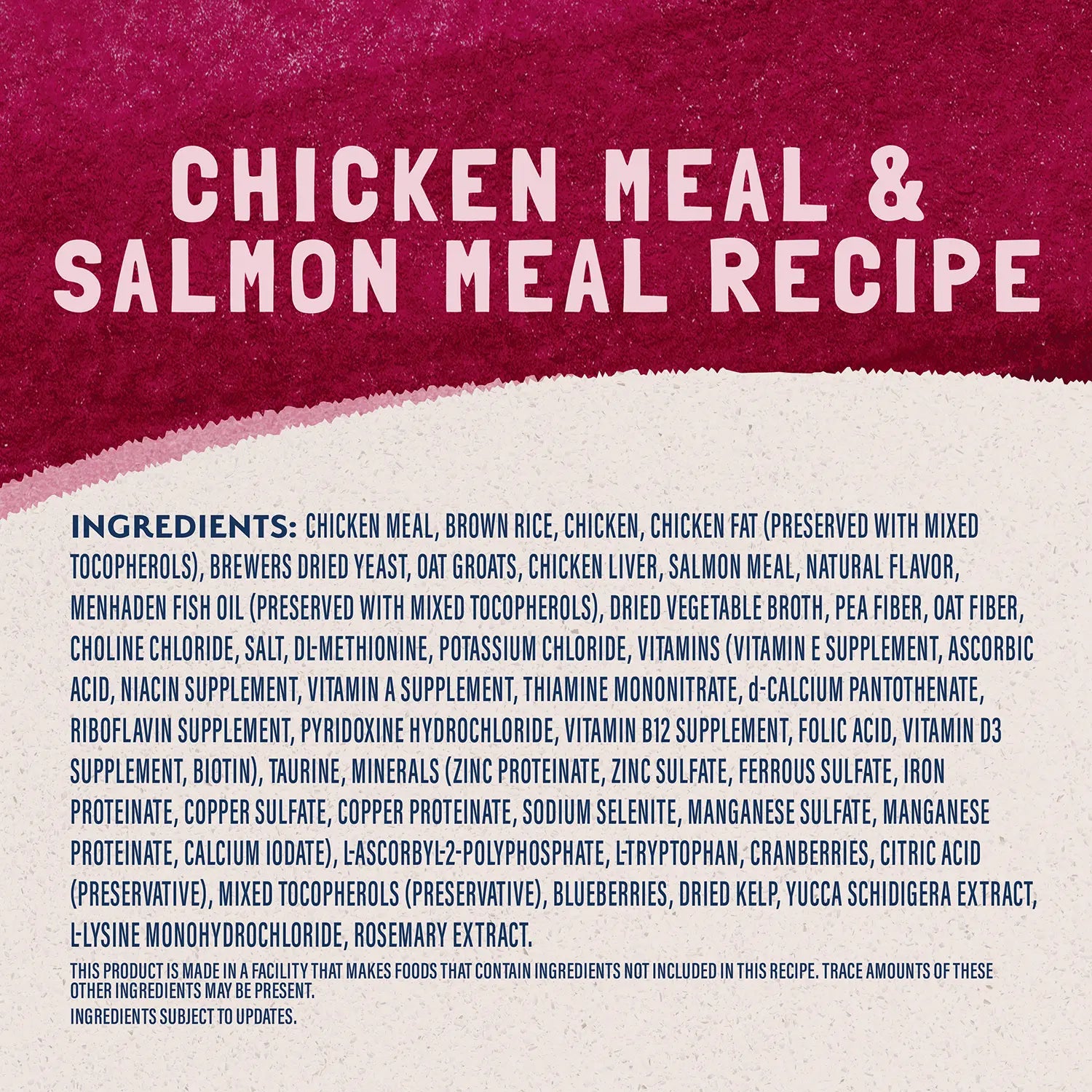 Ingredients info 1 of Natural Balance Pet Foods Original Ultra Broth Coated Adult Dry Cat Food Chicken Meal & Salmon Meal 15-lb