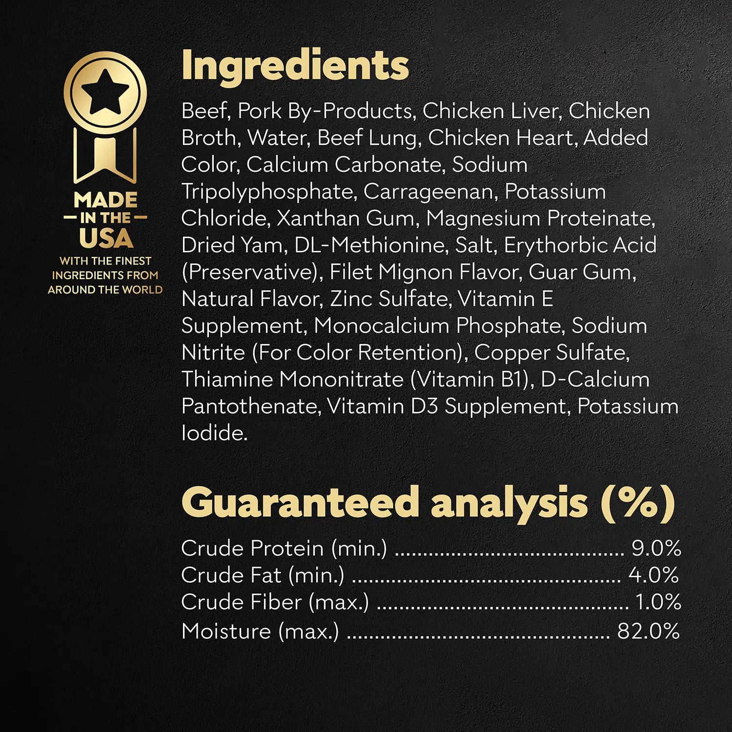 Ingredients info & Guaranteed-Analysis of Cesar Classic Loaf in Sauce Adult Wet Dog Food Beef 3.5-oz