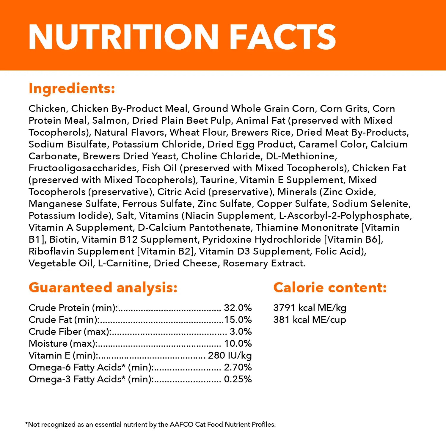 Nutritional info of IAMS ProActive Health Healthy Enjoyment Adult Dry Cat Food Chicken & Salmon 6-lb