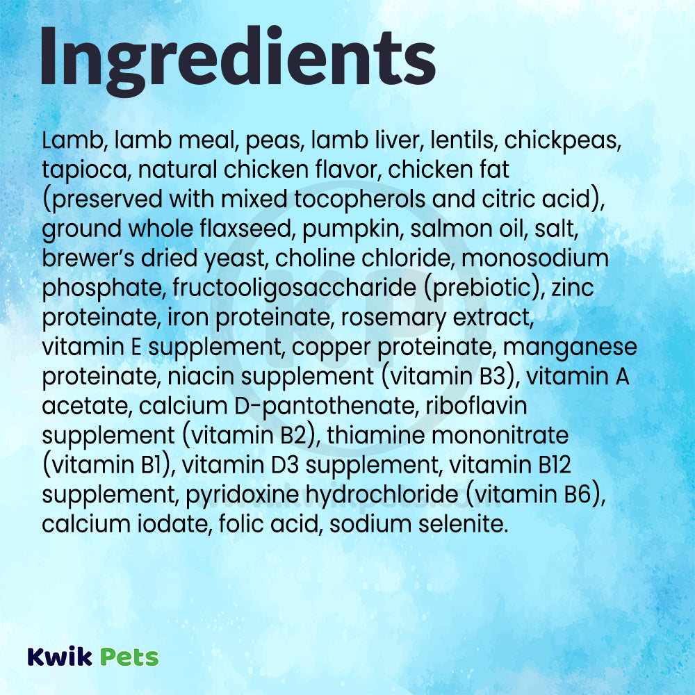 Ingredients info of Tiki Pets Dog Aloha Luau Grain-Free Dry Dog Food Lamb 3.5-lb
