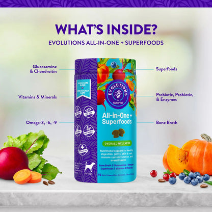 Ingredients info of Evolutions by NaturVet All-in-One Plus Superfoods Soft Chews for Dogs 90 Count 7.9-oz