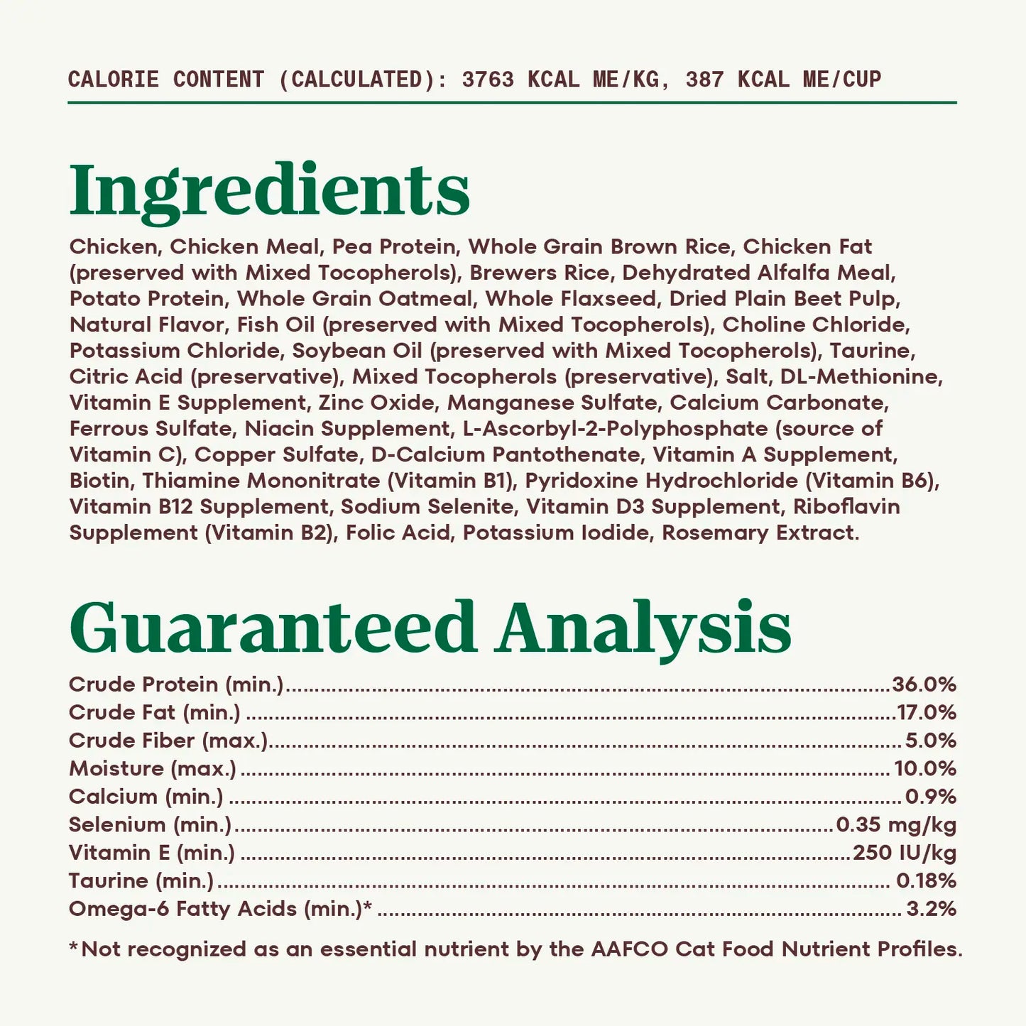 Ingredients & Guaranteed-Analysis of Nutro Wholesome Essentials Chicken & Brown Rice Recipe Senior Dry Cat Food 5-lb