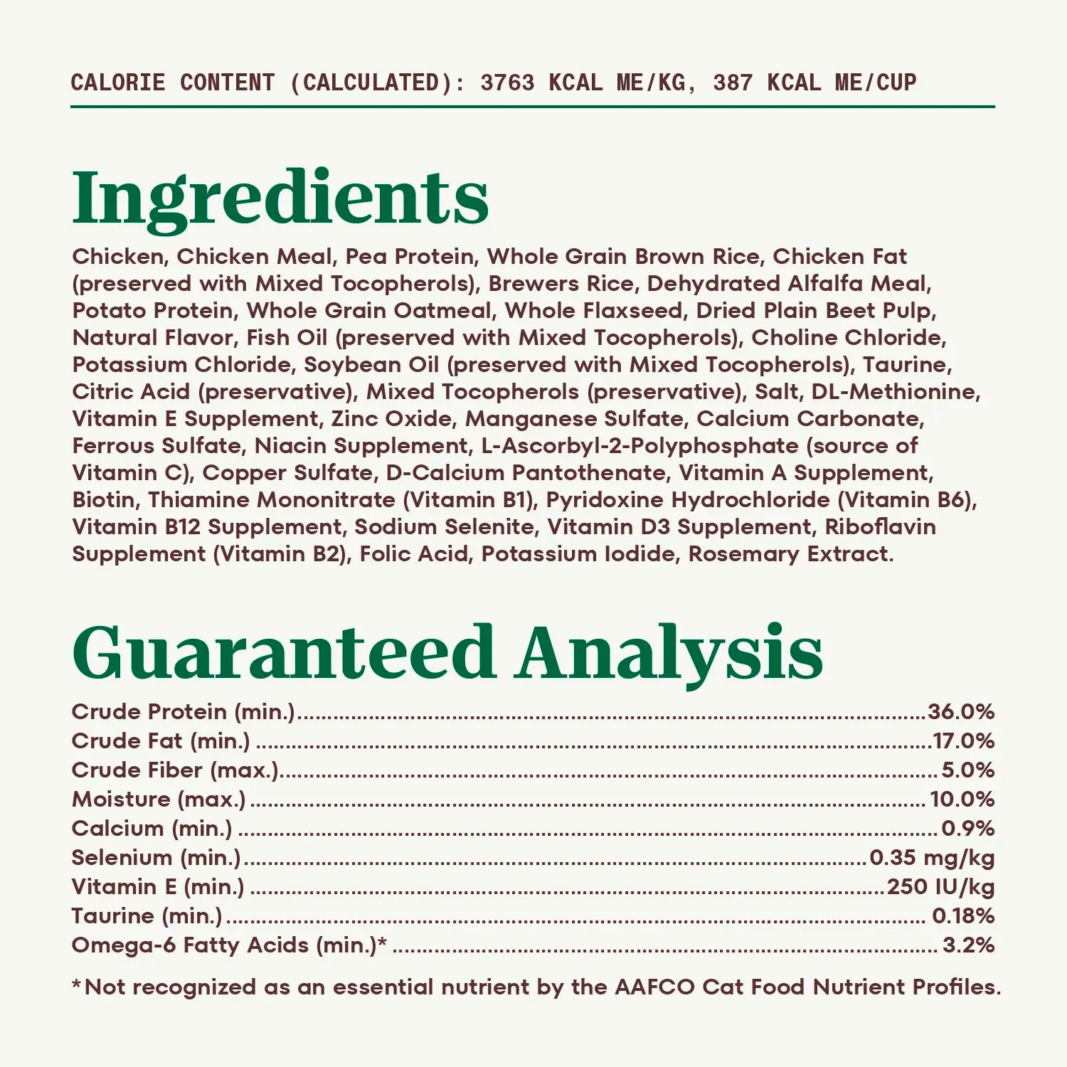 Ingredients & Guaranteed-Analysis of Nutro Wholesome Essentials Chicken & Brown Rice Recipe Senior Dry Cat Food 5-lb