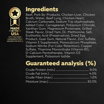 Ingredients info & Guaranteed-Analysis of Cesar Sunrise Classic Loaf in Sauce Adult Wet Dog Food Grilled Steak & Eggs 3.5-oz