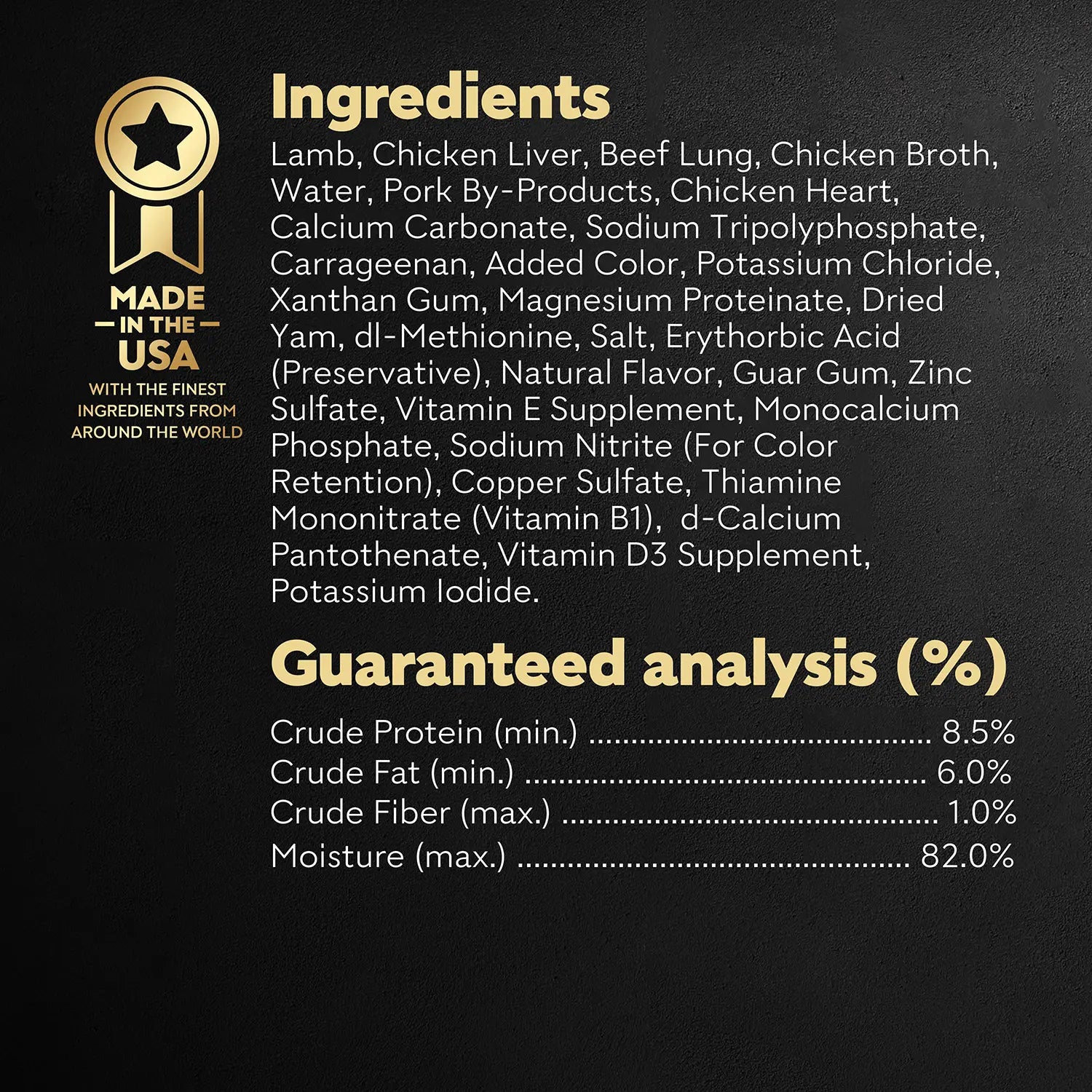 Ingredients info & Guaranteed-Analysis of Cesar Classic Loaf in Sauce Adult Wet Dog Food Lamb 3.5-oz