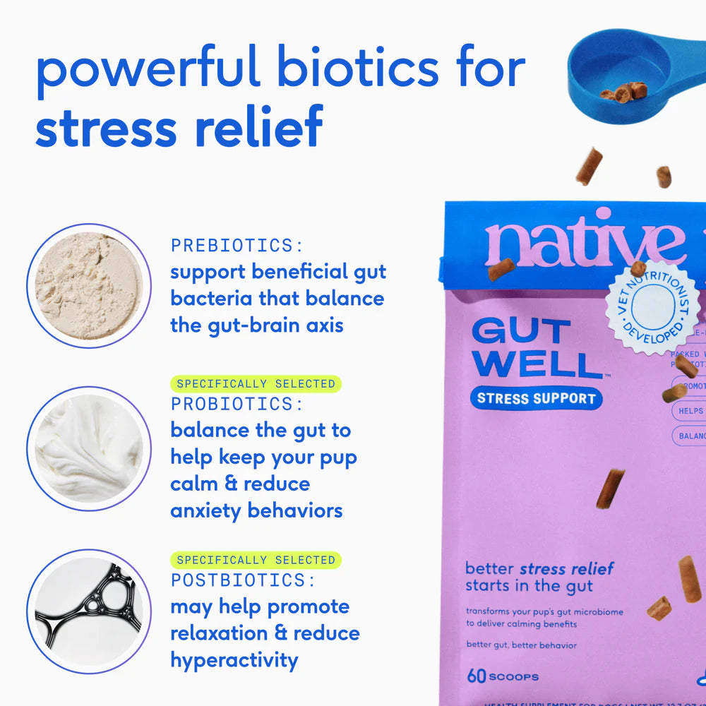 Native Pet GutWell Stress Support Anxiety Relief & Calming Supplement for Dogs 12.7-oz, Kwik Pets