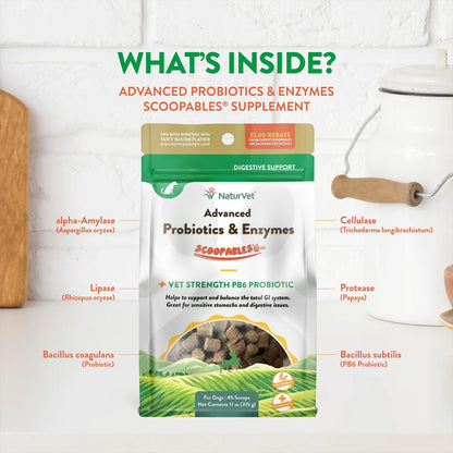 Ingredients info of NaturVet Scoopables Advanced Probiotics & Enzymes for Dogs 45 Count 11-oz