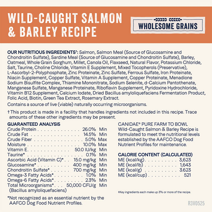 Nutritious Ingredients info & Guaranteed-Analysis of Canidae Pure Goodness Wholesome Grains Adult Dry Dog Food Real Salmon & Barley Recipe 4-lb