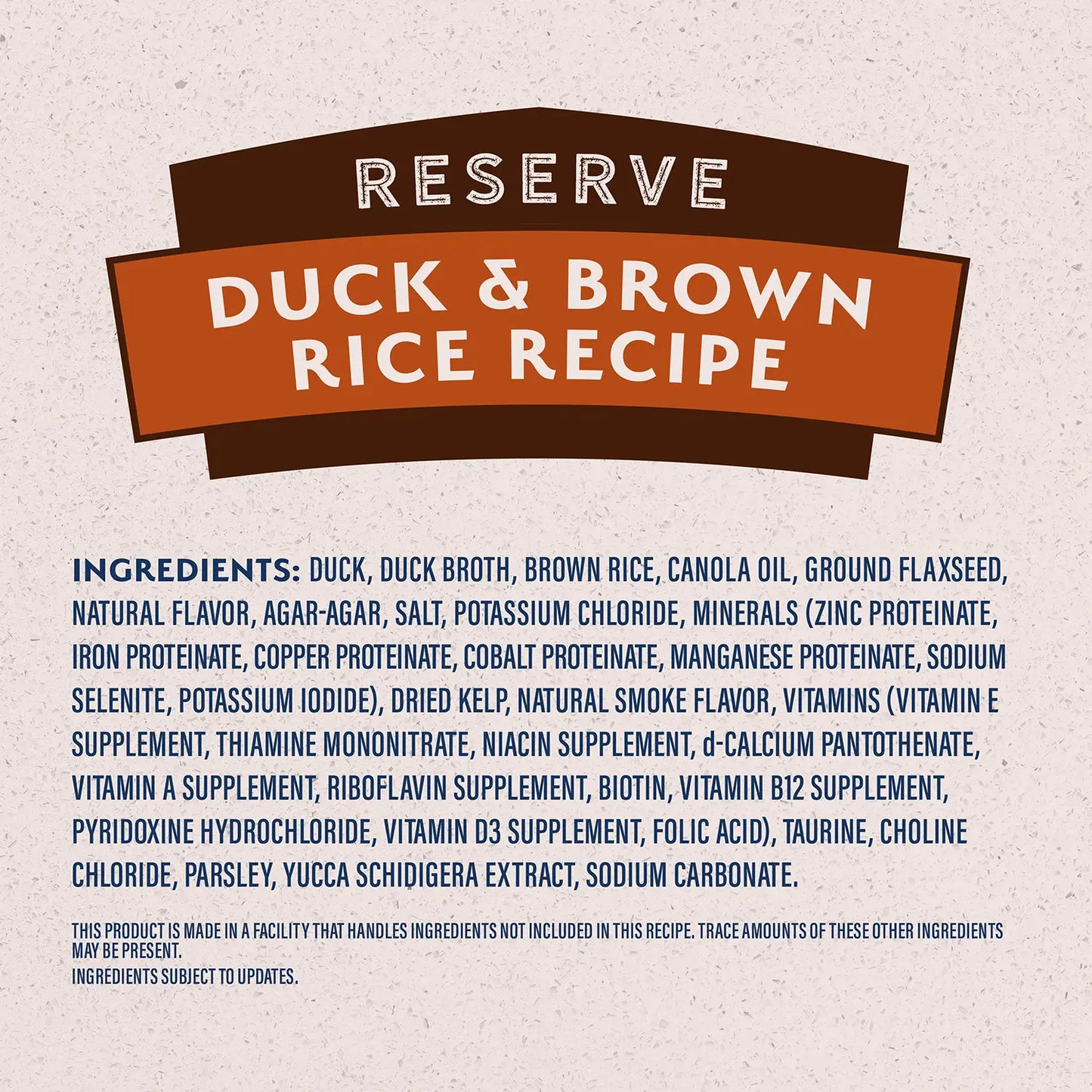 Ingredients info 1 of Natural Balance Pet Foods Limited Ingredient Reserve Canned Dog Food Duck & Brown Rice 13-oz
