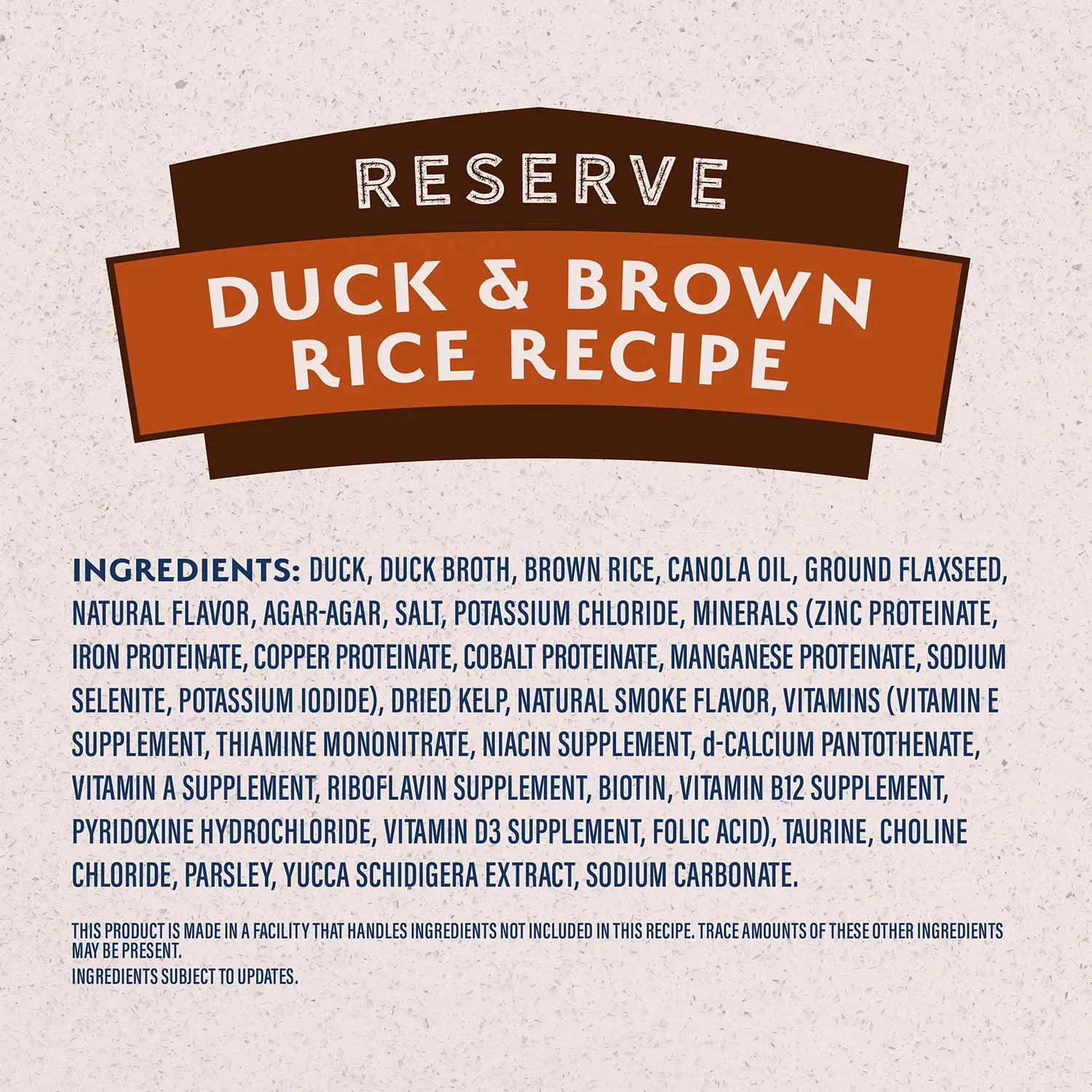 Ingredients info 1 of Natural Balance Pet Foods Limited Ingredient Reserve Canned Dog Food Duck & Brown Rice 13-oz