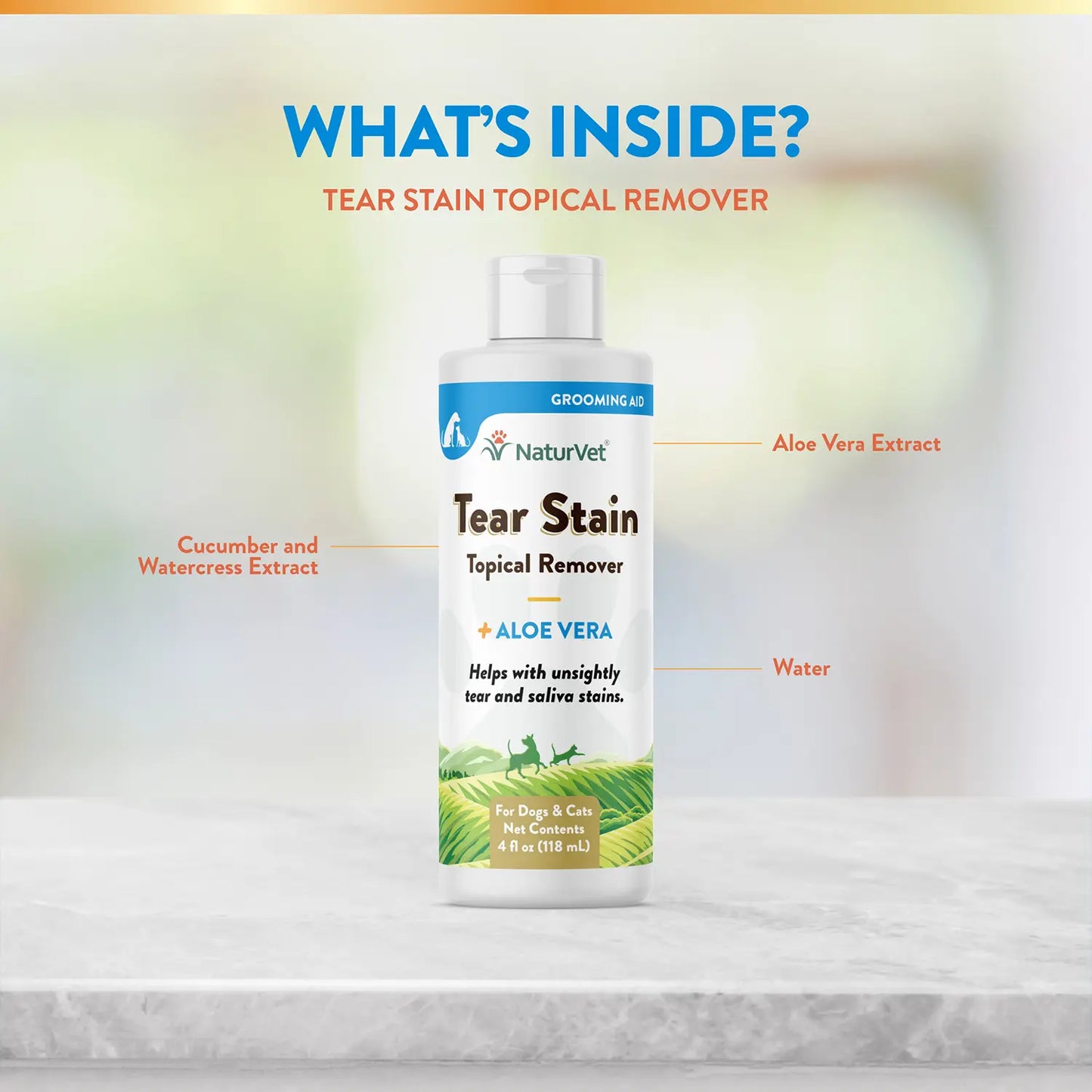 Ingredients info of NaturVet Tear Stain Topical Remover for Dogs & Cats 4-oz