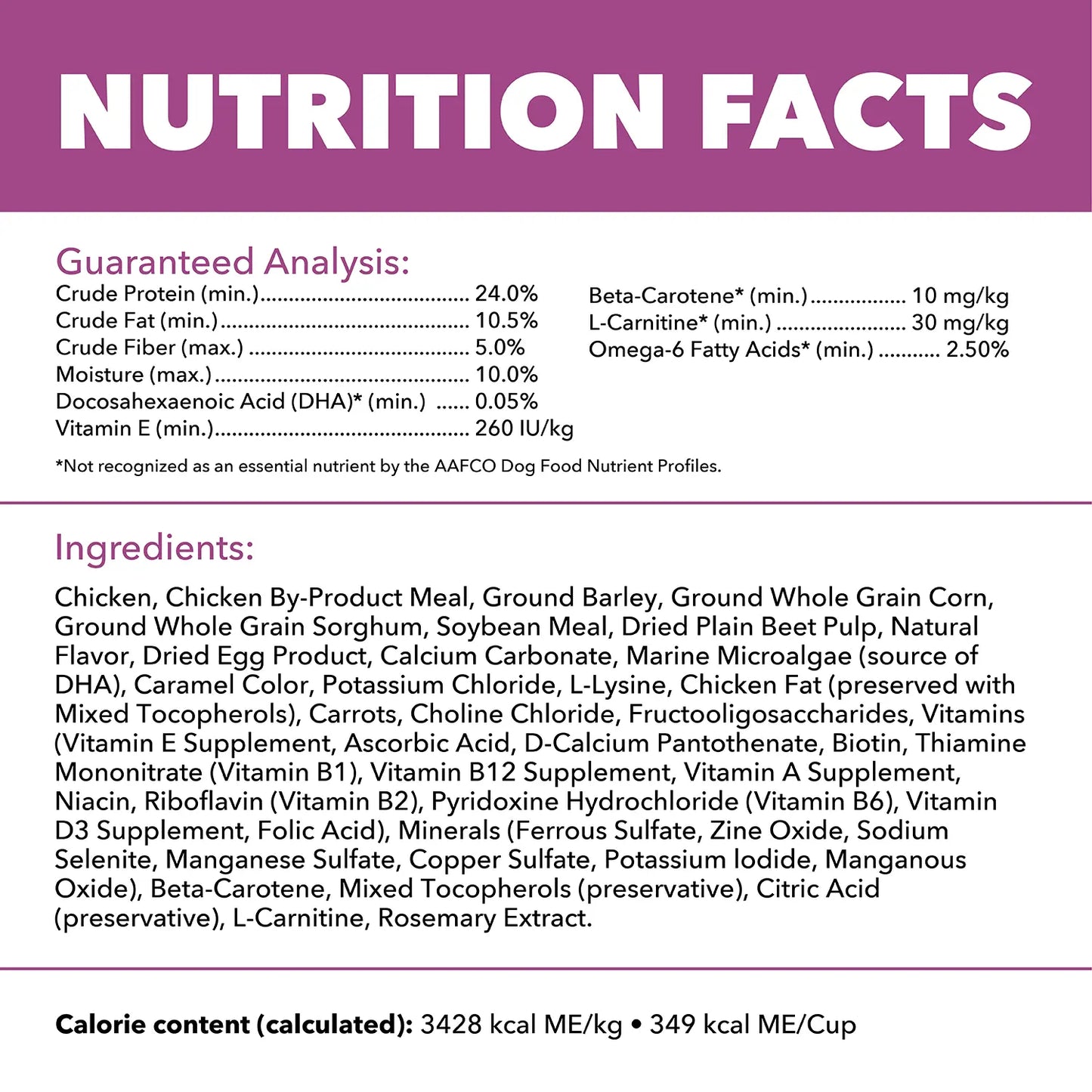 Nutritional info of IAMS Mature Adult Senior Dry Dog Food Real Chicken 29.1-lb