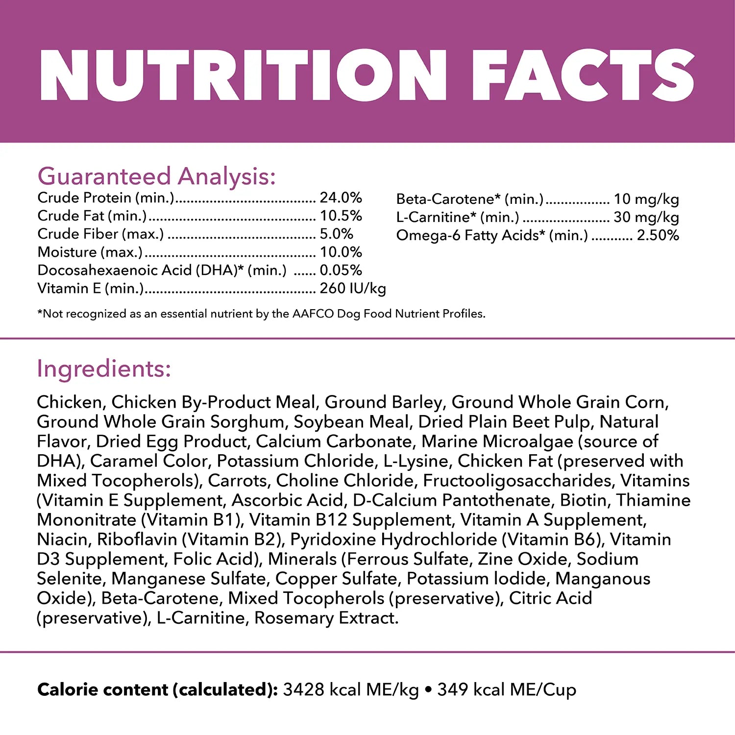 Nutritional info of IAMS Mature Adult Senior Dry Dog Food Real Chicken 29.1-lb