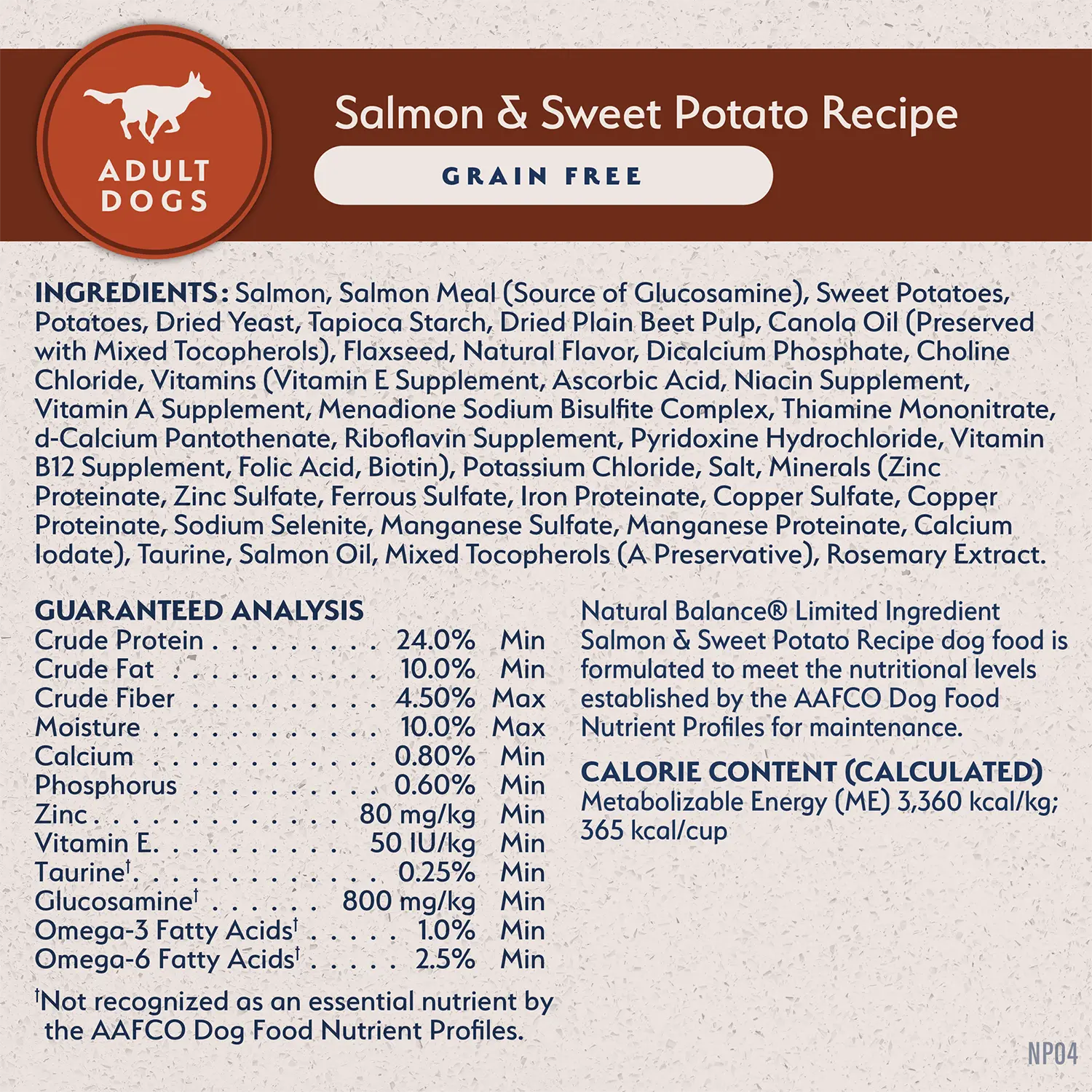 Ingredients,Guaranteed-Analysis & Calorie Content info of Natural Balance Pet Foods Limited Ingredient Adult Dry Dog Food Salmon & Sweet Potato 12-lb