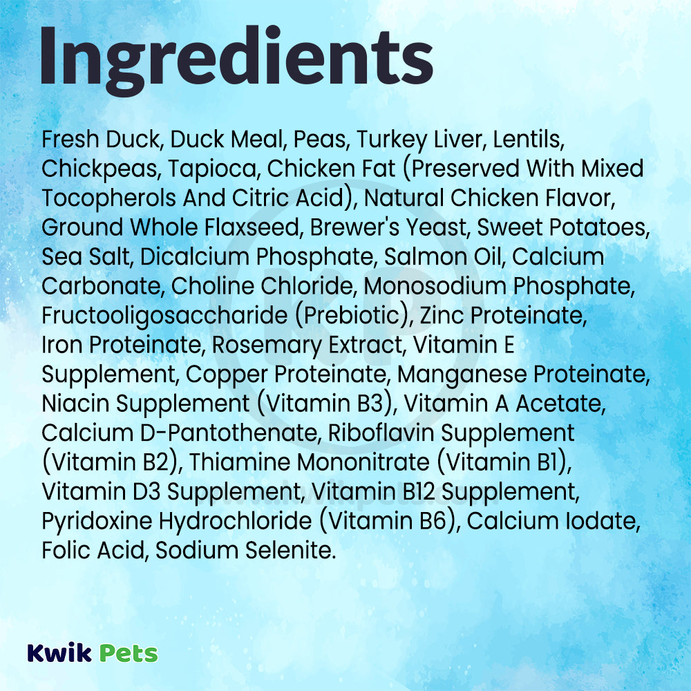 Ingredients info of Tiki Pets Dog Aloha Luau Grain-Free Dry Dog Food Duck 3.5-lb
