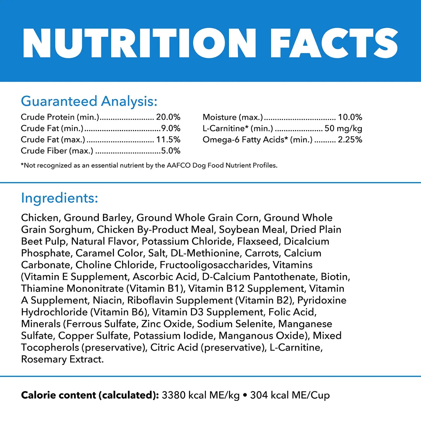 Nutritional info of IAMS Healthy Weight Adult Dry Dog Food Chicken 29.1-lb