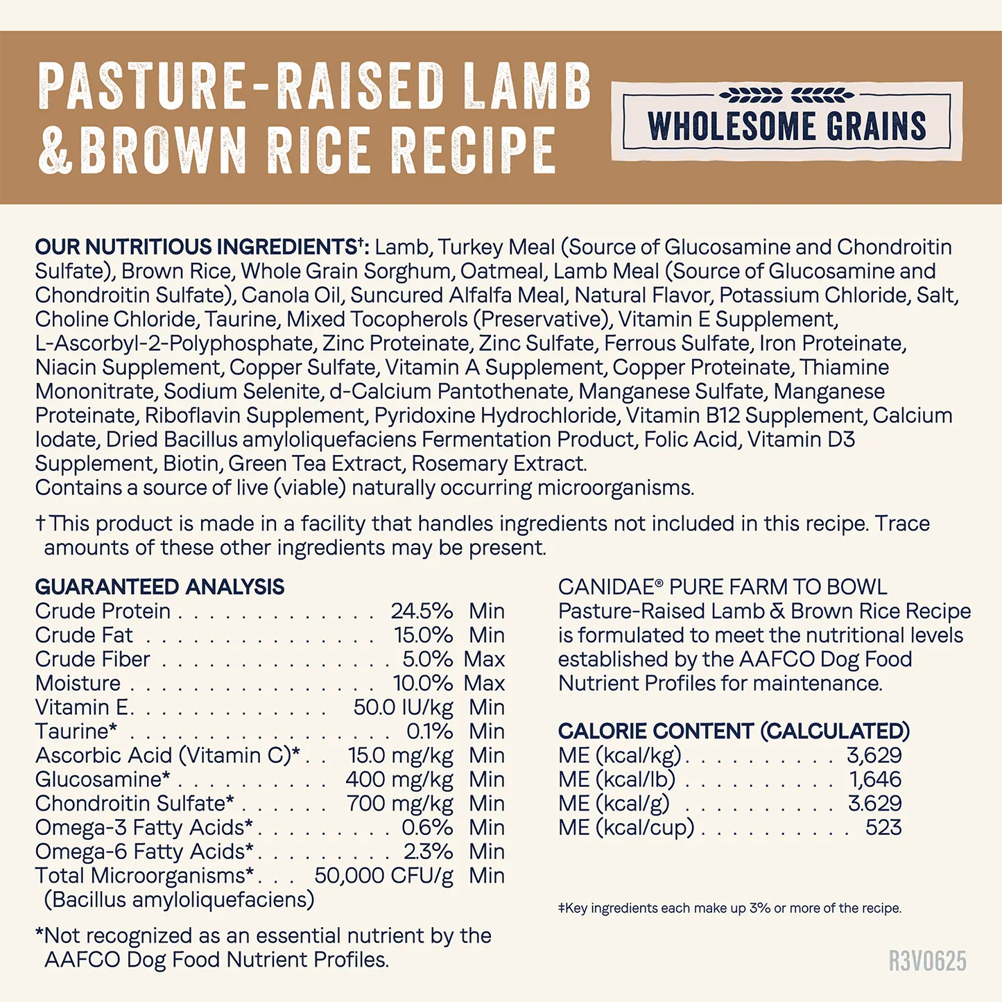 Nutritious Ingredients info & Guaranteed-Analysis of Canidae Pure Goodness Wholesome Grains Adult Dry Dog Food Real Lamb & Brown Rice Recipe 4-lb