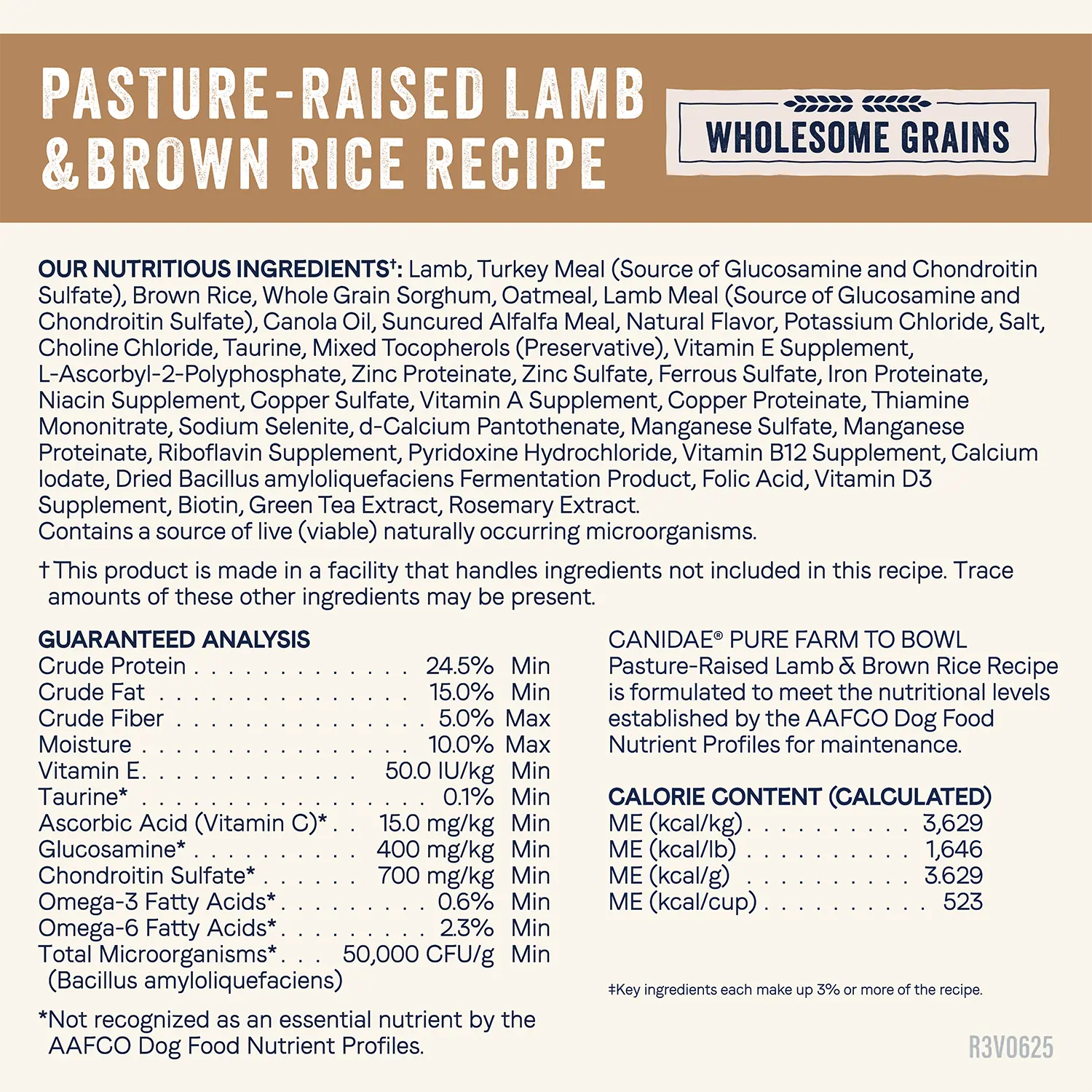Nutritious Ingredients info & Guaranteed-Analysis of Canidae Pure Goodness Wholesome Grains Adult Dry Dog Food Real Lamb & Brown Rice Recipe 4-lb