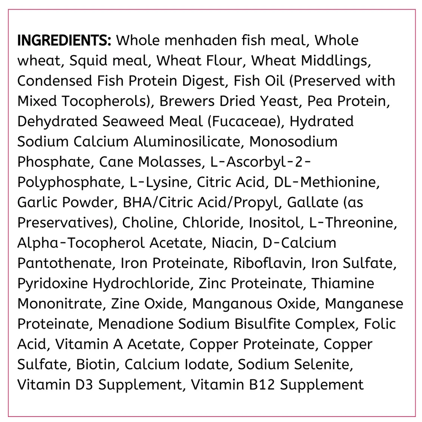 Ingredients info of API Bottom Feeder Pellets with Squid Fish Food 1.3-oz