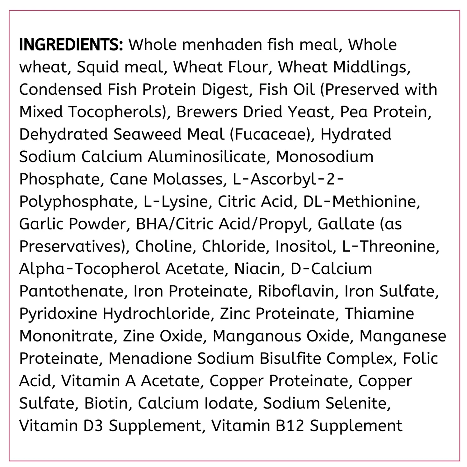 Ingredients info of API Bottom Feeder Pellets with Squid Fish Food 1.3-oz