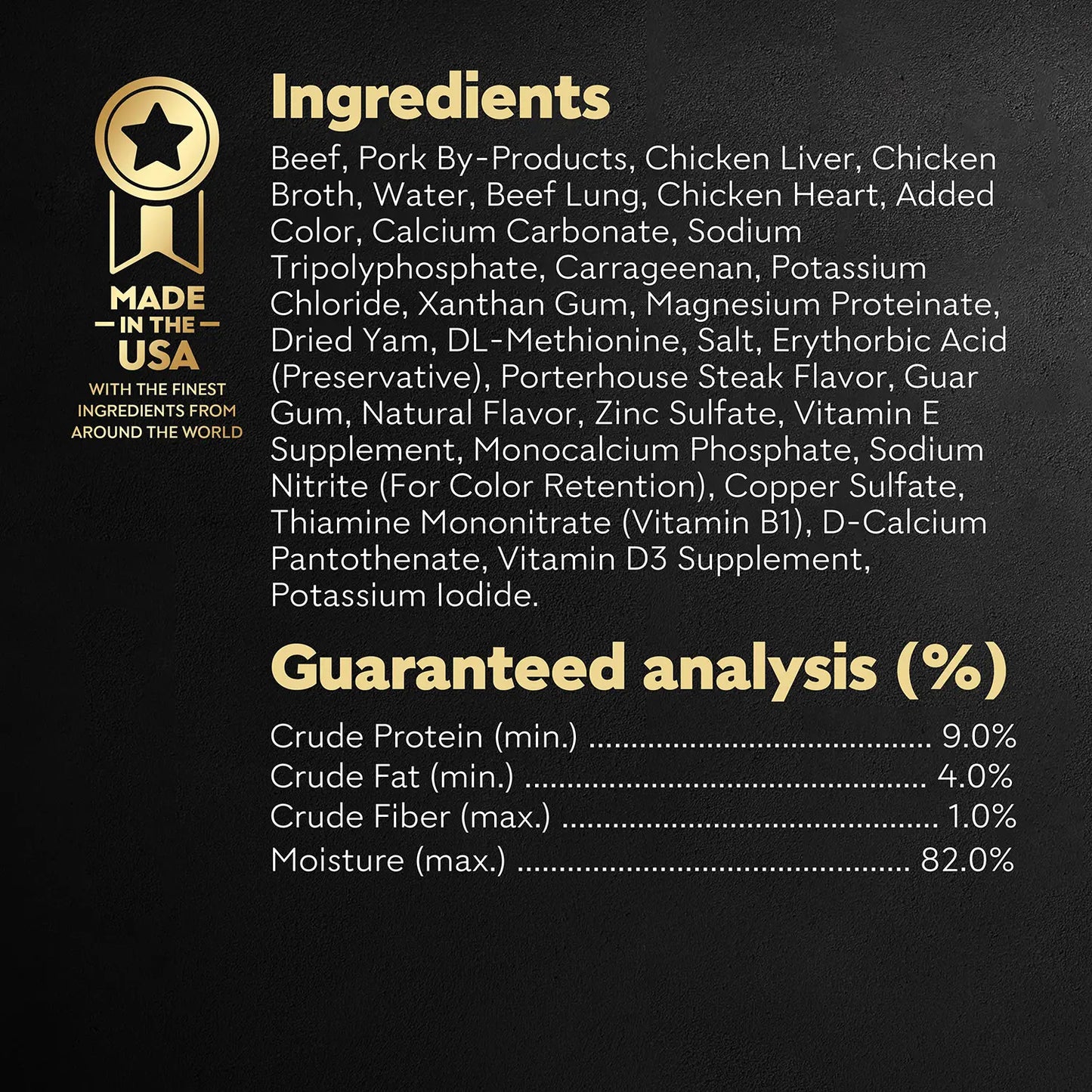 Ingredients info & Guaranteed-Analysis of Cesar Classic Loaf in Sauce Adult Wet Dog Food Porterhouse Steak 3.5-oz