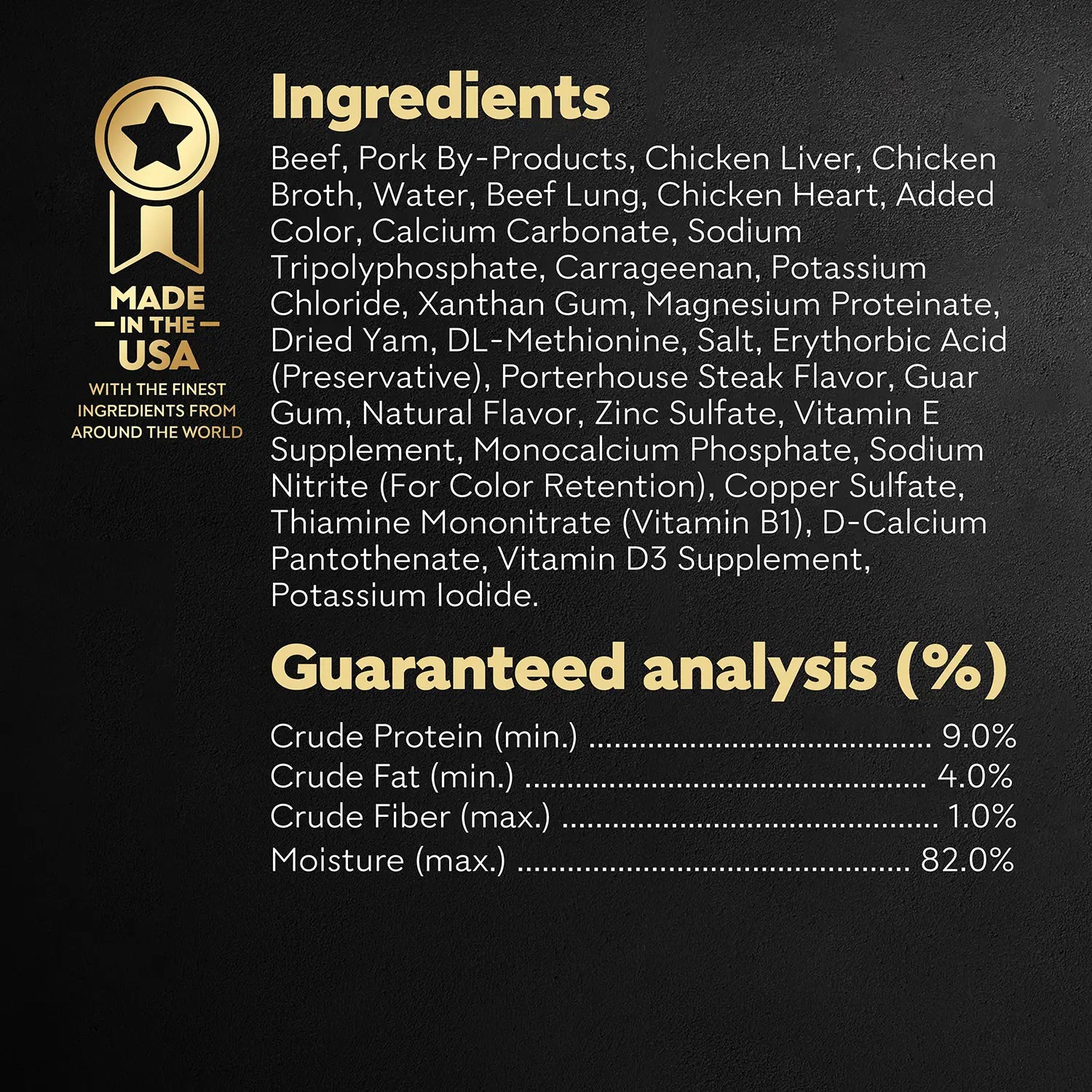 Ingredients info & Guaranteed-Analysis of Cesar Classic Loaf in Sauce Adult Wet Dog Food Porterhouse Steak 3.5-oz