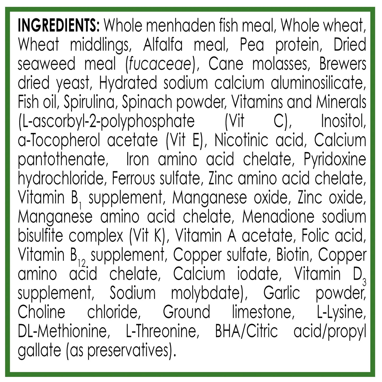 Ingredients info of API Algae Eater Premium Sinking Wafer Fish Food 1.3-oz