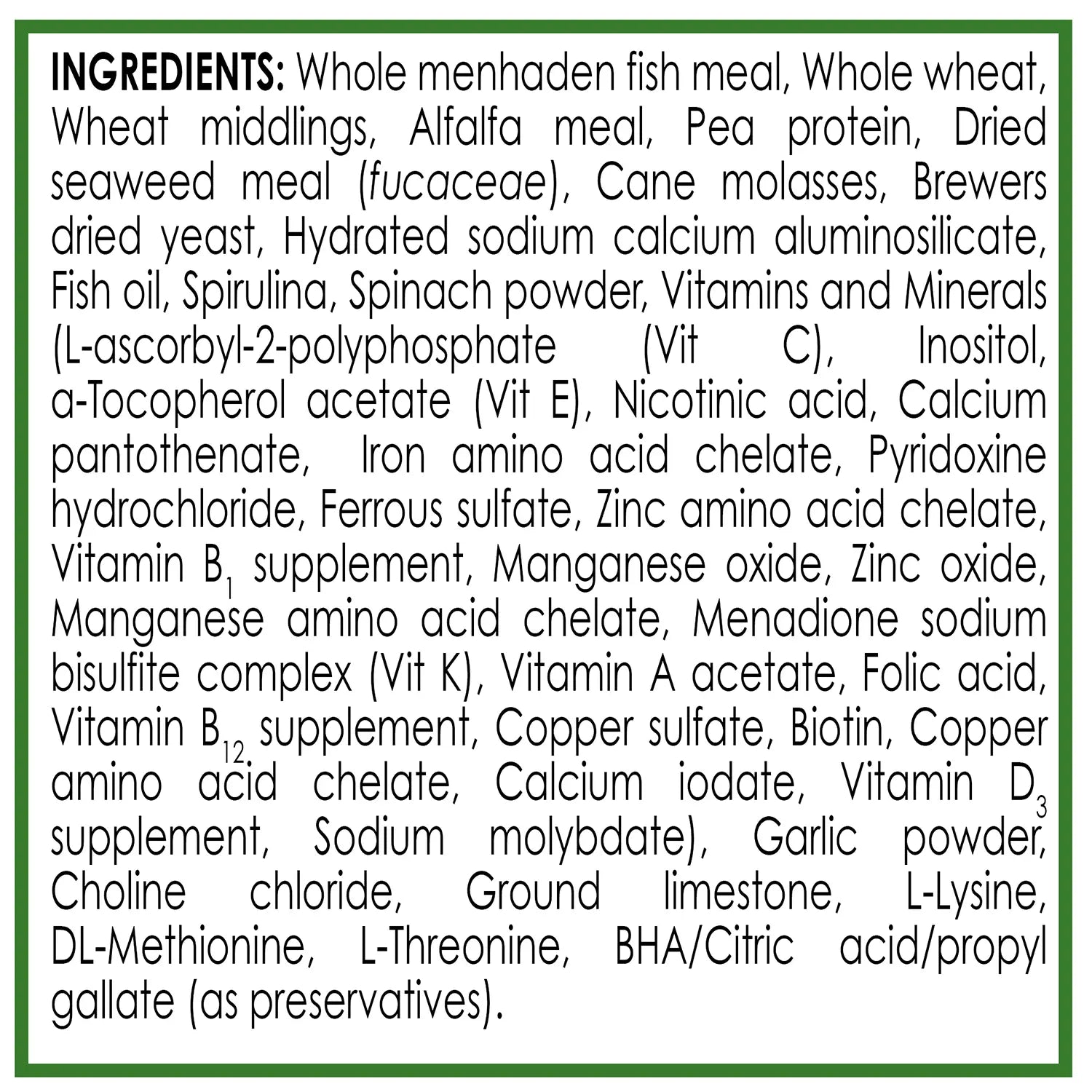 Ingredients info of API Algae Eater Premium Sinking Wafer Fish Food 1.3-oz