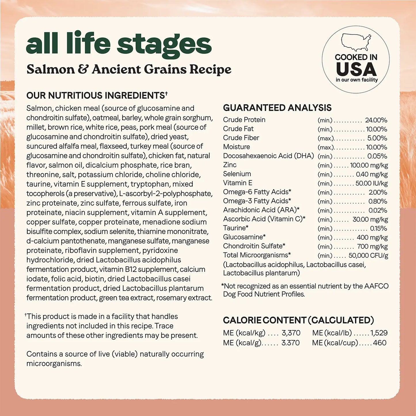 Nutritious info,Guaranteed-Analysis of & Calorie Content info of Canidae All Life Stages Dry Dog Food Real Salmon & Ancient Grains Recipe 5- lb