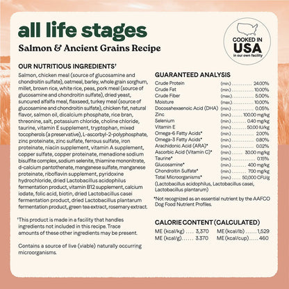 Nutritious info,Guaranteed-Analysis of & Calorie Content info of Canidae All Life Stages Dry Dog Food Real Salmon & Ancient Grains Recipe 5- lb