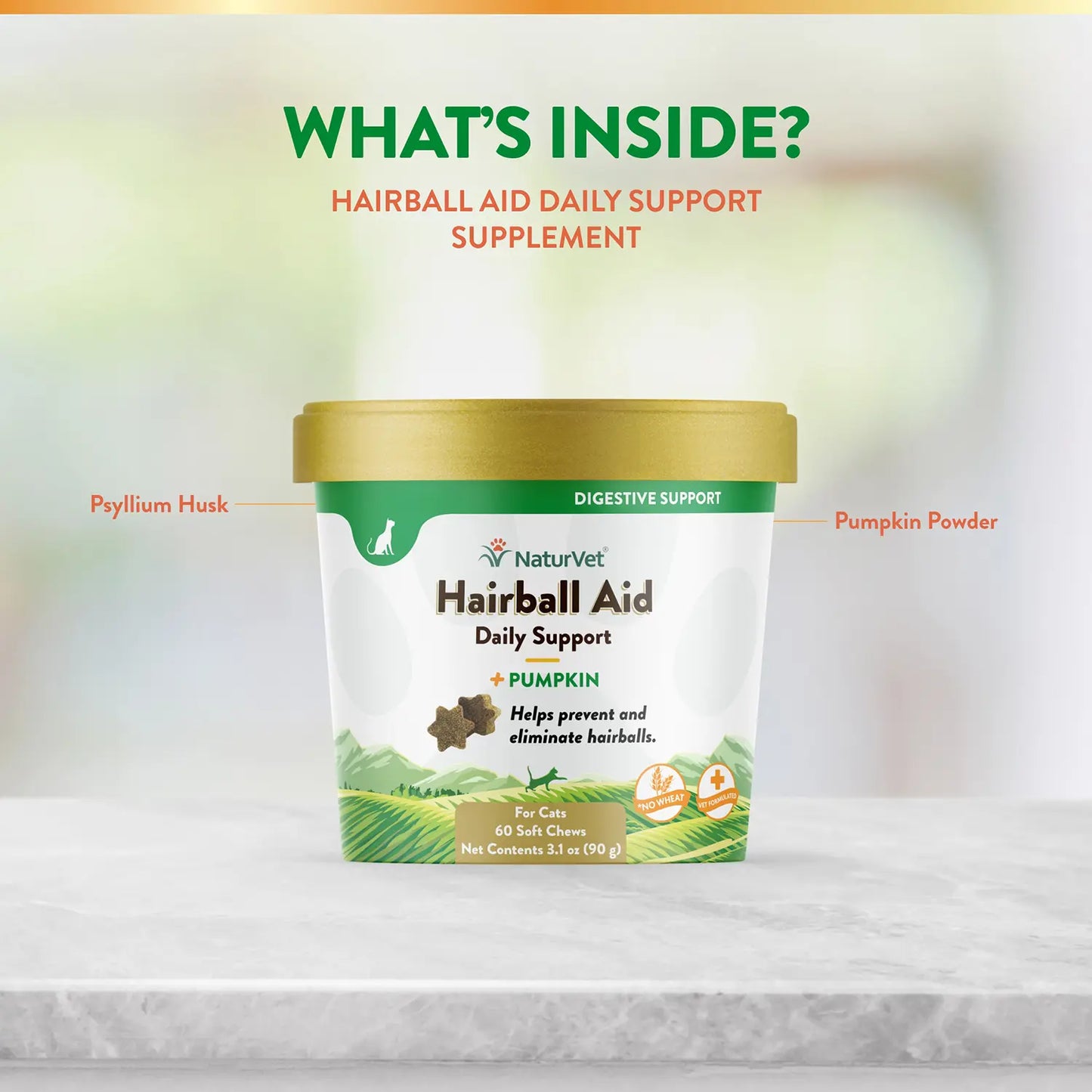 Ingredients info of NaturVet Hairball Aid Plus Pumpkin Soft Chews for Cats 60 Count 3.1-oz