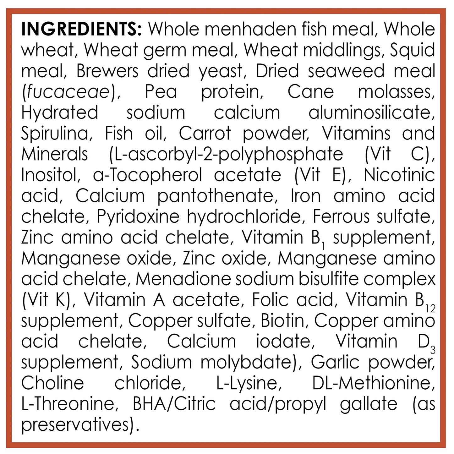 Ingredients info of API Goldfish Premium Sinking Pellets Fish Food 7-oz