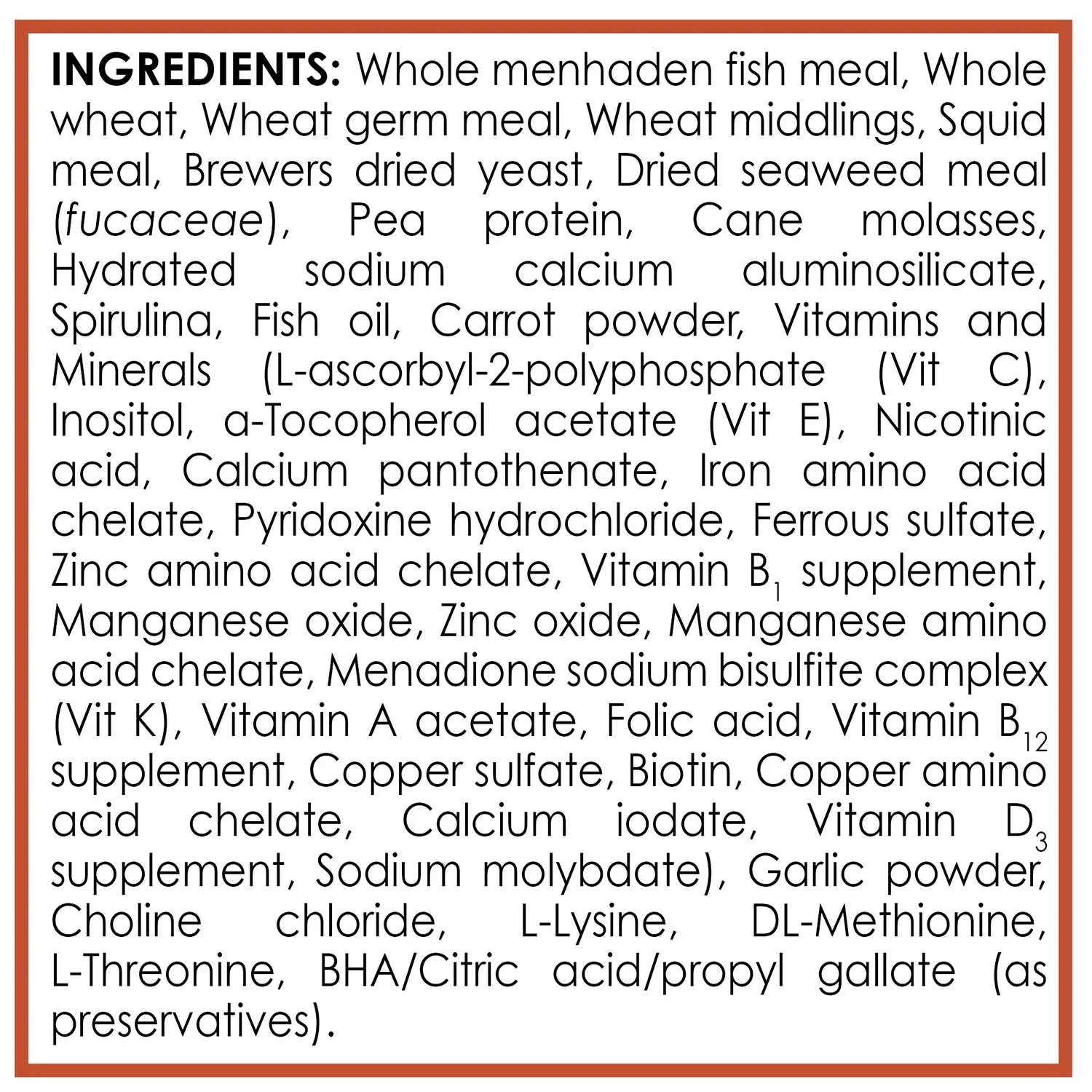 Ingredients info of API Goldfish Premium Sinking Pellets Fish Food 7-oz