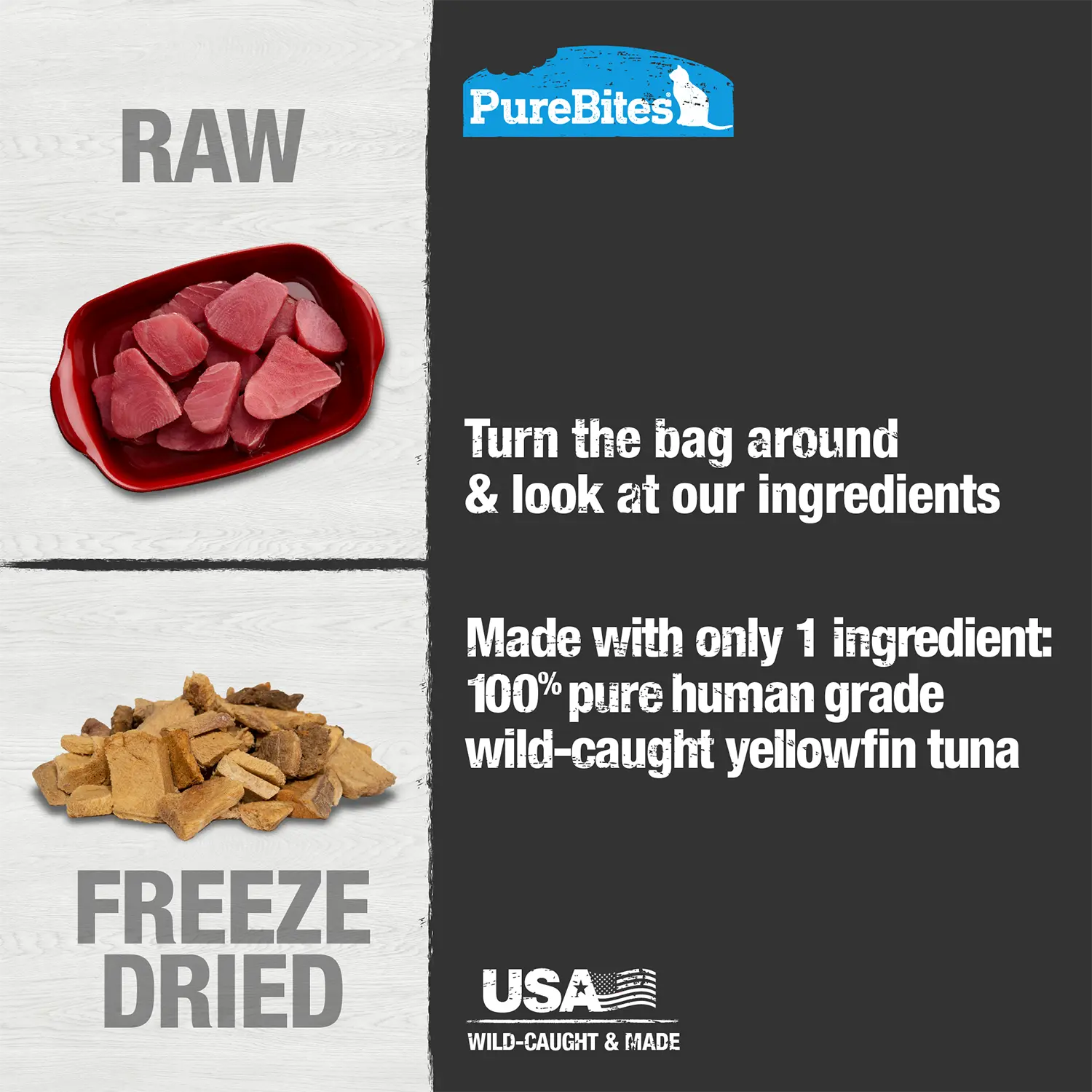 Ingredients info of PureBites Wild-Caught Tuna Freeze-Dried Cat Treats 1.8-oz