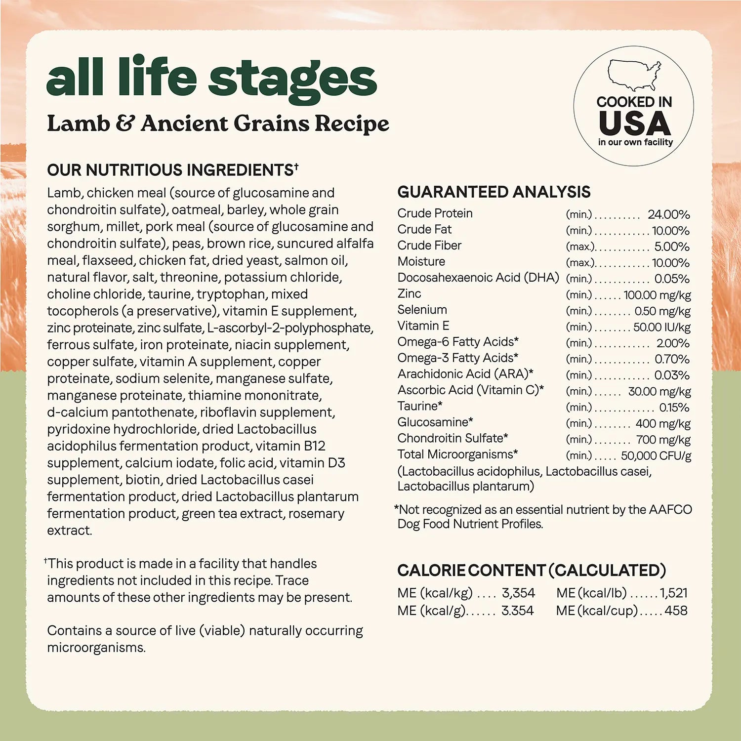 Nutritious info, Guaranteed-Analysis of & Calorie Content info of Canidae All Life Stages Dry Dog Food Real Lamb & Ancient Grains Recipe 5- lb
