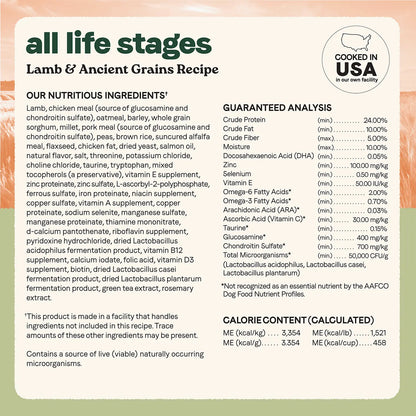 Nutritious info, Guaranteed-Analysis of & Calorie Content info of Canidae All Life Stages Dry Dog Food Real Lamb & Ancient Grains Recipe 5- lb