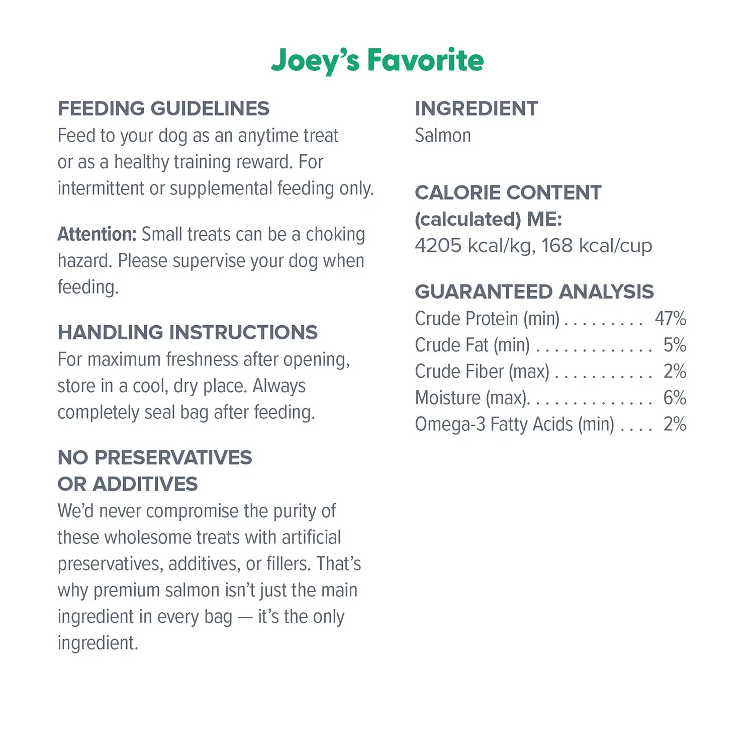 Ingredients & Guaranteed-Analysis of Dr. Marty Joey's Favorite Freeze-Dried Dog Treats Salmon 4-oz
