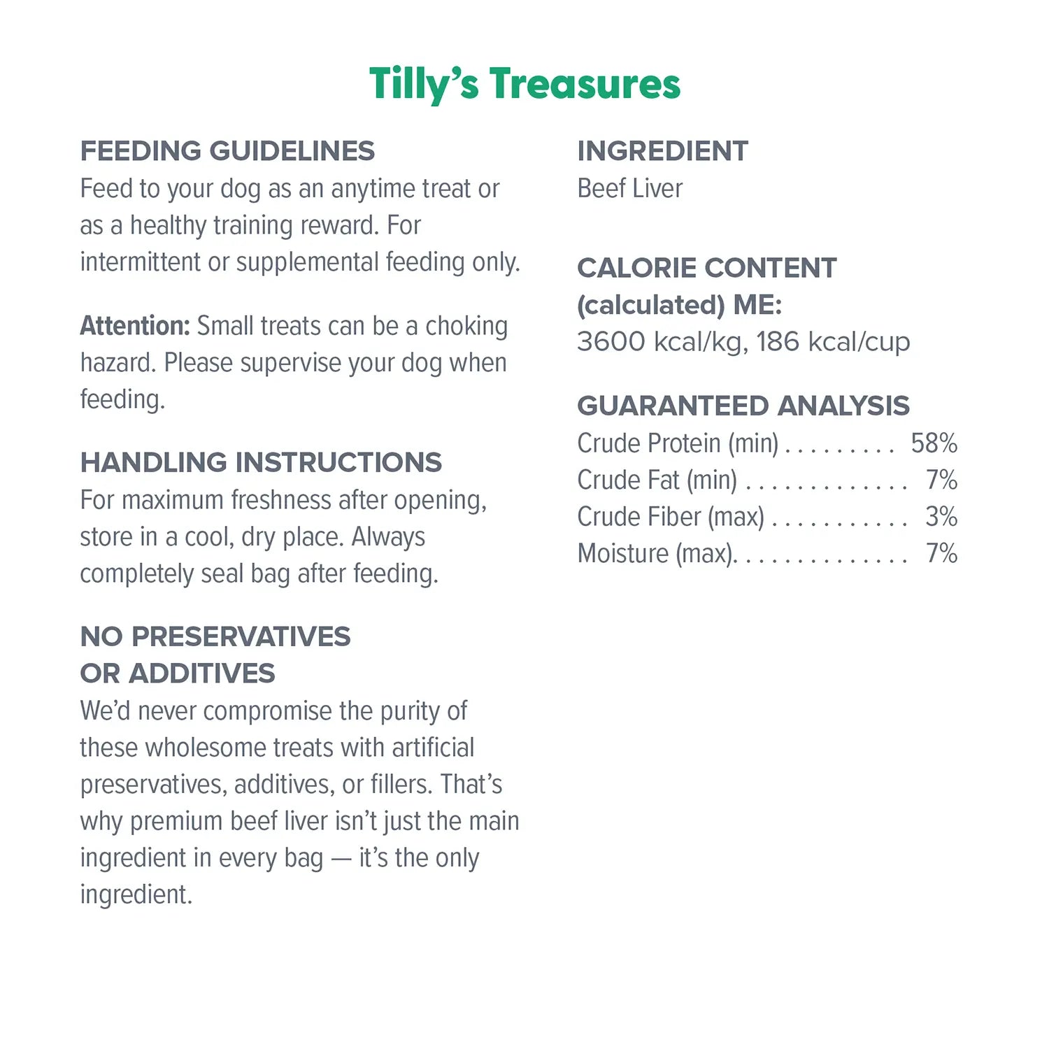 Ingredients & Guaranteed-Analysis of Dr. Marty Tilly's Treasures Freeze-Dried Dog Treats Beef Liver 4-oz