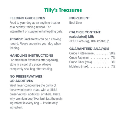 Ingredients & Guaranteed-Analysis of Dr. Marty Tilly's Treasures Freeze-Dried Dog Treats Beef Liver 4-oz