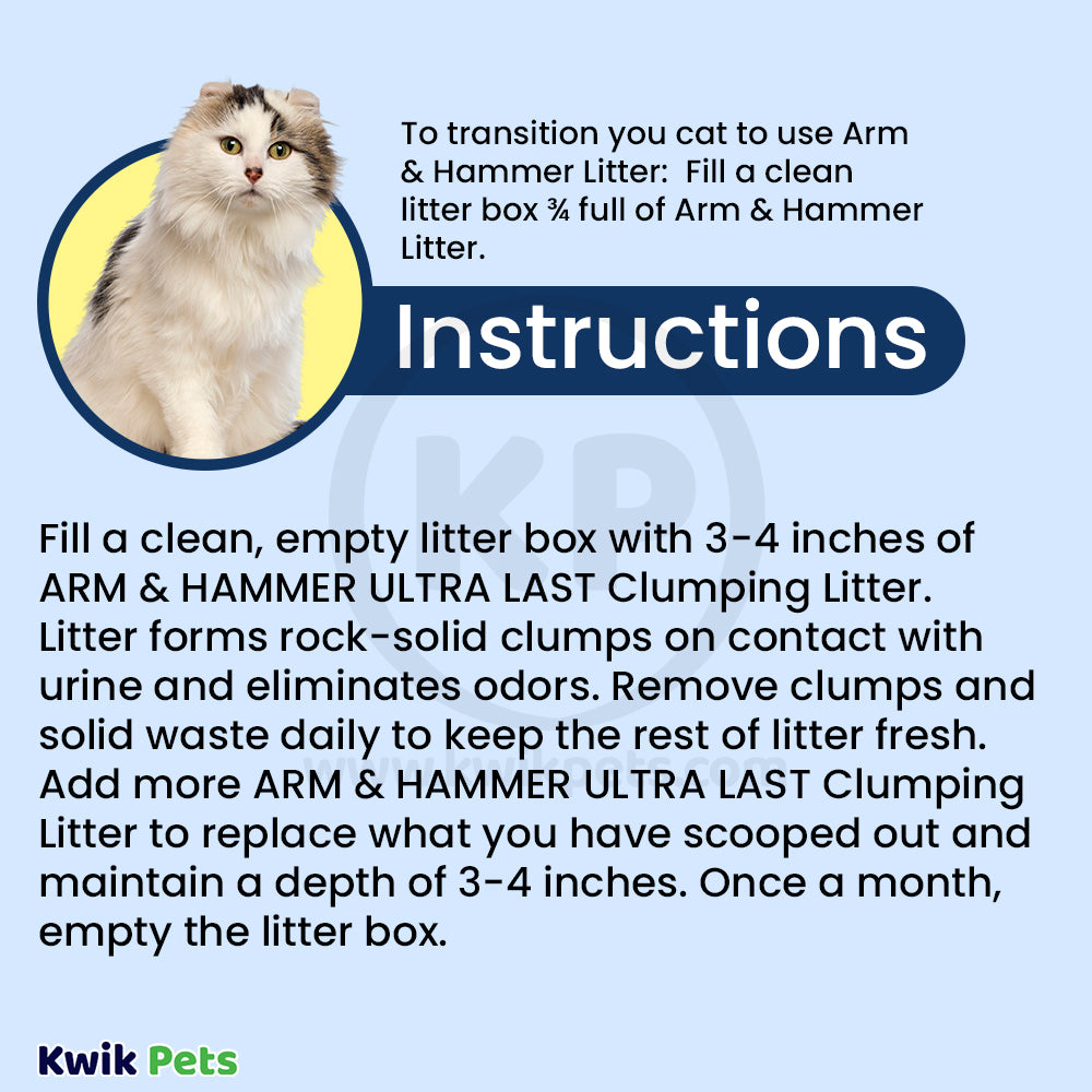 Usages Instructions of Arm & Hammer Ultra Last Scoopable Clumping Cat Litter 20-lb